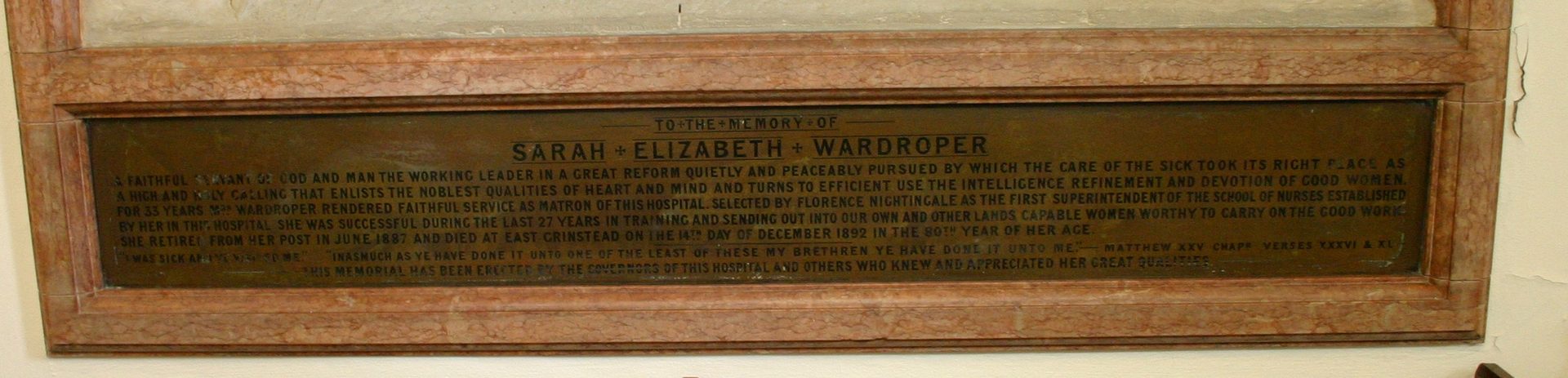 Sarah Elizabeth Wardroper's memorial, St Thomas' Hospital, London - 03.JPG